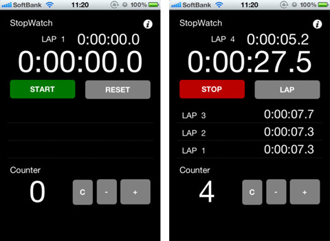 ストップウォッチとカウンターが一度に使えるiphoneアプリ ストップウォッチカウンター Pbweb Jp