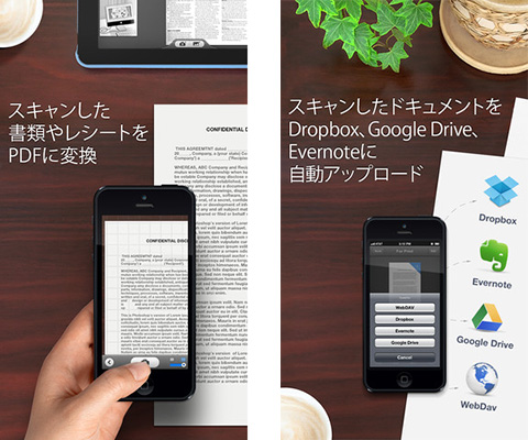 Scanner Pro (scan multipage documents, upload to dropbox and Evernote)