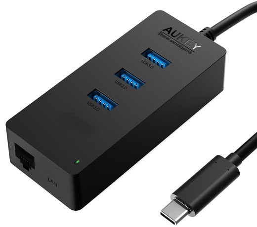 Aukey Type-C USB-C USB3.0 3ポートハブ LANアダプター
