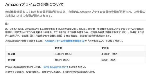 Amazonプライム会費改定