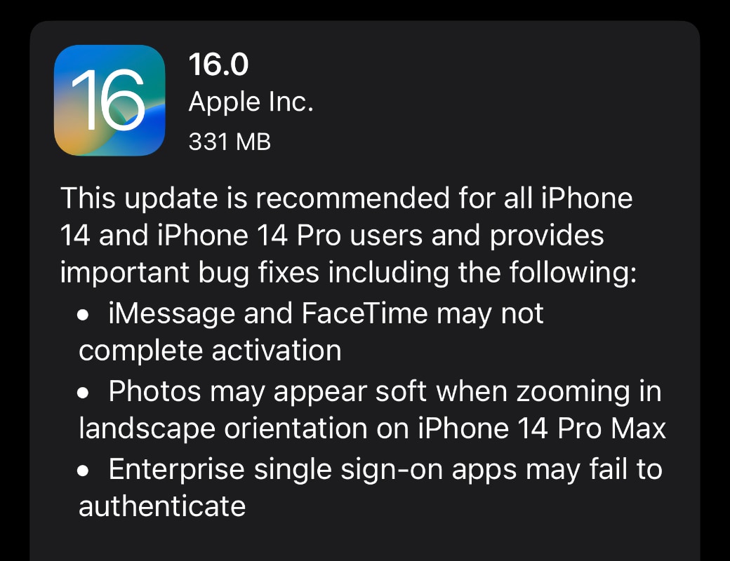 Apple、iPhone 14シリーズ向けに「iOS 16.0.1」を配布 ‒  iPhone 14でのバグ修正