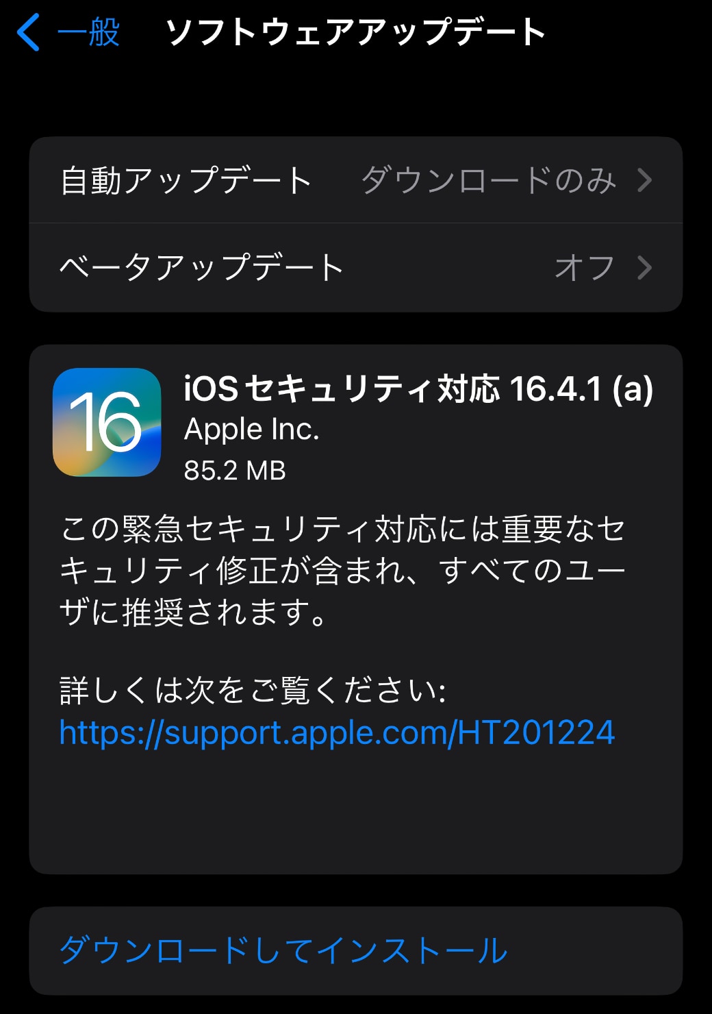 iOSセキュリティ対応 16.4.1a