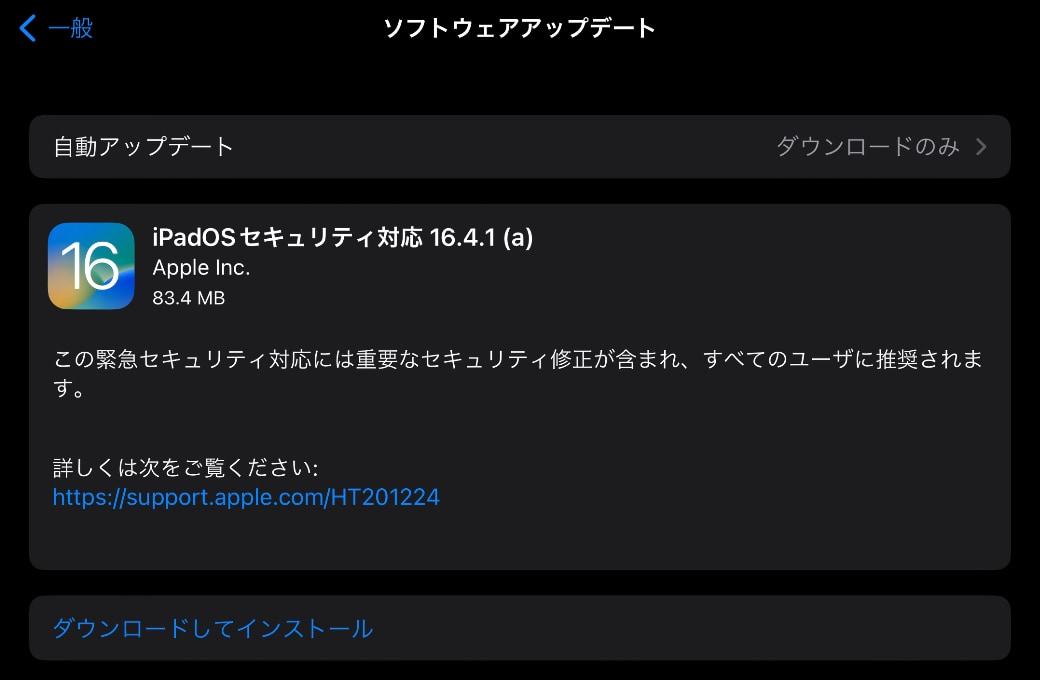 iPadOSセキュリティ対応 16.4.1 (a)